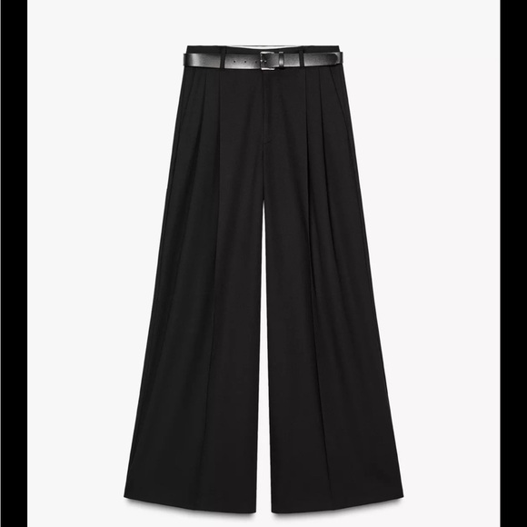 Zara Black Wide-Leg double pleat Pants - Picture 3 of 5